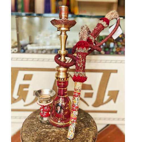 خرید، قیمت و مشخصات قلیان کامل برنجی یک تکه شمش با سینی هندی، شیشه طلاکاری عکس دار ارزان و باکیفیت _ هنرظریف