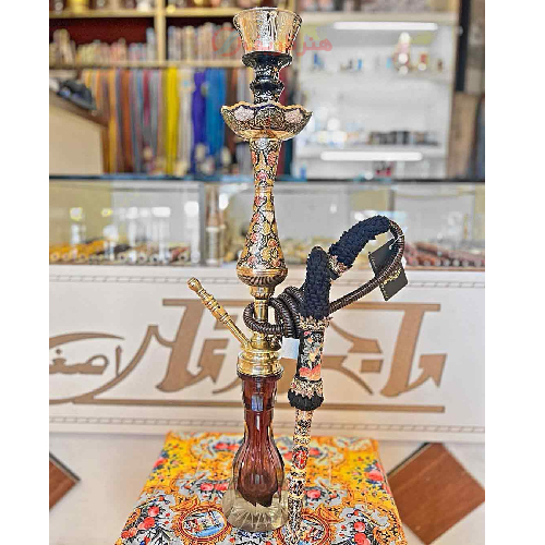 خرید، قیمت و مشخصات قلیان کامل برنجی گلدان دار مینا هندی، شیشه تراش طرح شمشیری ارزان و باکیفیت _ هنرظریف