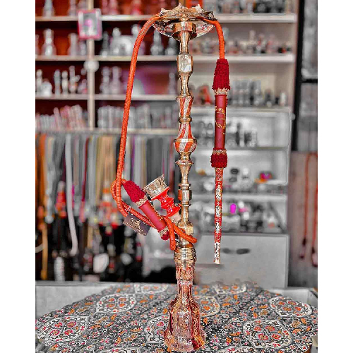 خرید، قیمت و مشخصات قلیان کامل برنجی شمش گلدان مینا هندی دو رنگ، طرح شمشیری ارزان و باکیفیت _ هنرظریف