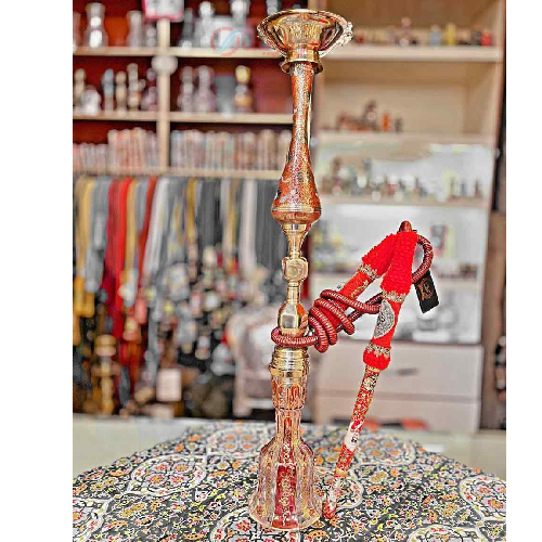 خرید، قیمت و مشخصات قلیان کامل برنجی شمش گلدان قرمز، طرح شمشیری طلاکاری با لوستر قرمز ارزان و باکیفیت _ هنرظریف