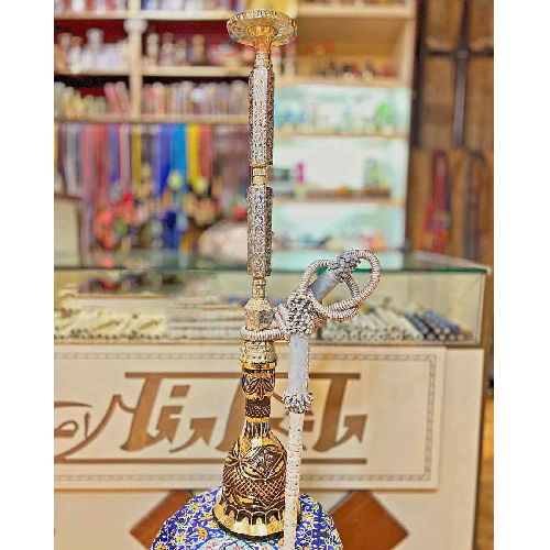 خرید، قیمت و مشخصات قلیان کامل برنجی یک مرتبه شمش، شیشه طلاکاری مدرن، شیلنگ چرم ارزان و باکیفیت _ هنرظریف