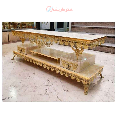 خرید، قیمت و مشخصات میز تلویزیون برنزی دو طبقه دو کشو، استجکام بالا و دارای ضمانت ارزان و باکیفیت _ هنرظریف
