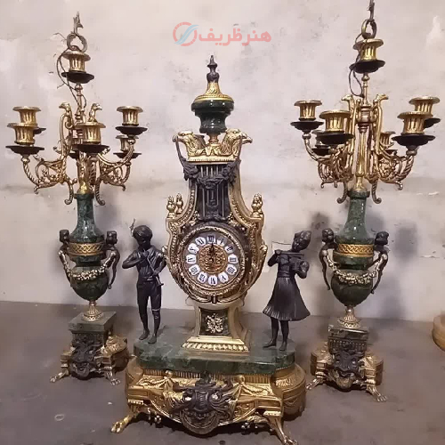 خرید، قیمت و مشخصات ساعت و شمعدان عقابی تمام برنز، ارزان و با کیفیت _ هنرظریف