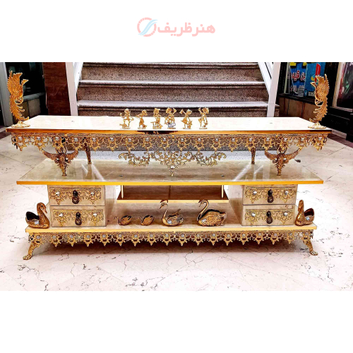 خرید، قیمت و مشخصات میز تلویزیون دو طبقه 4 کشو طول 120، رنگ ثابت و دارای ضمانت ارزان و باکیفیت _ هنرظریف