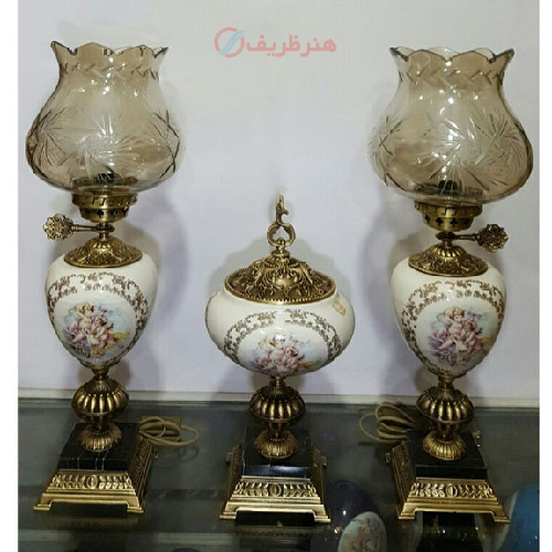خرید، قیمت و مشخصات ست چراغ سرامیکی و آجیل خوری تمام برنج در پنج رنگ، ارزان و با کیفیت _ هنرظریف