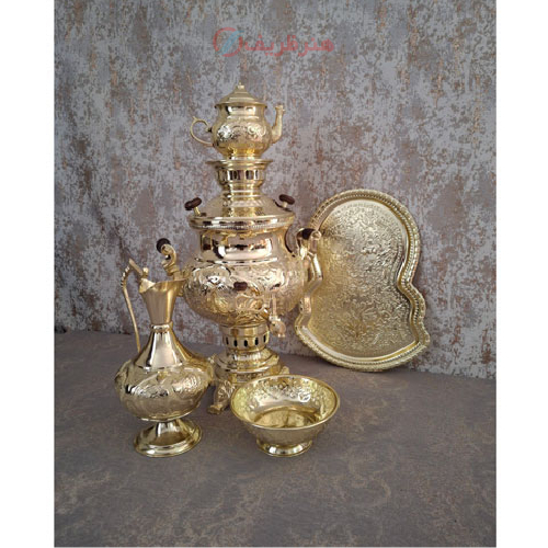 خرید، قیمت و مشخصات سرویس سماور زغالی برنجی شش لیتری مدل گل و مرغ، ارزان و با کیفیت _ هنرظریف