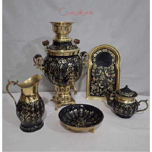 خرید، قیمت و مشخصات سرویس سماور زغالی برنجی دو لیتری مدل الماس تراش، ارزان و با کیفیت _ هنرظریف