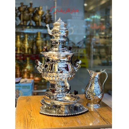 خرید، قیمت و مشخصات سماور گازی 6 لیتری مدل 2000 متوسط بدون سرب، بدون یک تکه پرسی، ورق برنجی با هنر، ترموکوبل ارزان و باکیفیت _ هنرظریف