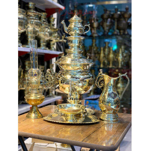 خرید، قیمت و مشخصات سماور زغالی برنجی 7 لیتری مدل گلابی ، ورق ضخیم، دسته ماهی ارزان و باکیفیت _ هنرظریف