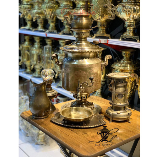 خرید، قیمت و مشخصات  سماور زغالی برنجی 12 لیتر، مدل سطلی طرح شوروی، ورق سوپر سنگین ارزان و باکیفیت _ هنرظریف