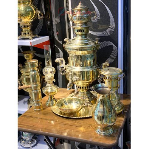 خرید، قیمت و مشخصات سماور زغالی برنجی 10 لیتری مدل روسی، ورق سوپر سنگین ارزان و باکیفیت _ هنرظریف