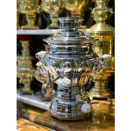 خرید، قیمت و مشخصات سماور گازی 6 لیتری مدل ممتاز، اکبر برادران، بدون سرب، آب کروم شده سفارشی ارزان و باکیفیت _ هنرظریف