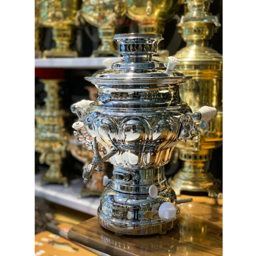 خرید، قیمت و مشخصات سماور گازی برنجی مدل2003 اکبر برادران، دسته فرجی ارزان و باکیفیت _ هنرظریف