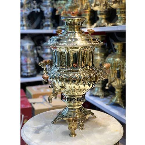 خرید، قیمت و مشخصات سماور زغالی 8 لیتری مدل 2003 اکبر برادران، دسته فرجی ارزان و باکیفیت _ هنرظریف