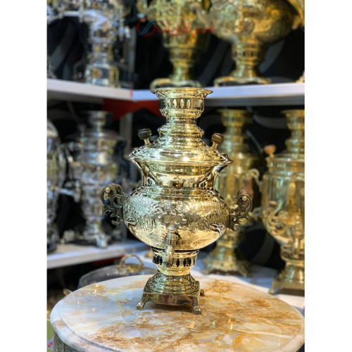 خرید، قیمت و مشخصات  سماور زغالی 4 لیتری مدل گلابی، دسته طوری، جنس کاملا برنجی ارزان و باکیفیت _ هنرظریف