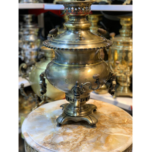 خرید، قیمت و مشخصات سماور زغالی برنجی 6 لیتری مدل گلابی، لبه ریخته، پایه پانچ ارزان و باکیفیت _ هنرظریف