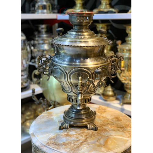 خرید، قیمت و مشخصات سماور زغالی 6 لیتری مدل هشتی کاملا برنجی،  لبه ریخته، آنتیک شده ارزان و باکیفیت _ هنرظریف