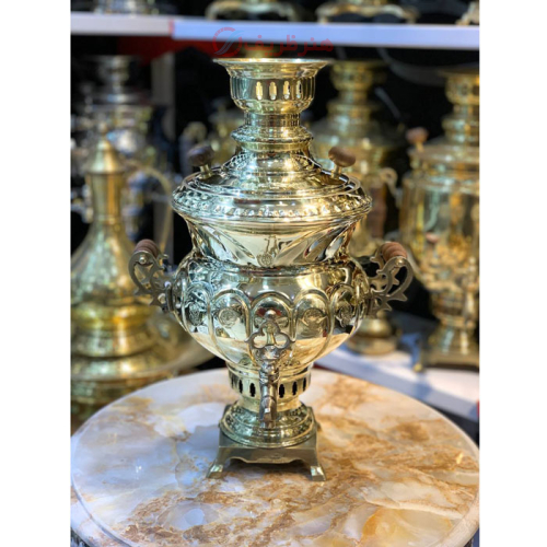 خرید، قیمت و مشخصات  سماور زغالی 4 لیتری مدل گلابی ترک دار، جنس کاملا برنجی ارزان و باکیفیت _ هنرظریف