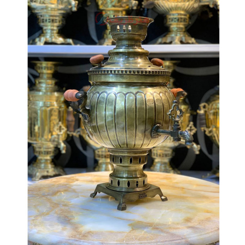 خرید، قیمت و مشخصات سماور زغالی برنجی 6 لیتری مدل توپی، ورق ضخیم، مهر روسی ارزان و باکیفیت _ هنرظریف