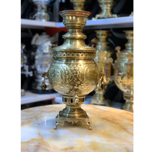 خرید، قیمت و مشخصات سماور زغالی 3 لیتری مدل توپی، قلم کاری شده، آنتیک شده سفارشی ارزان و باکیفیت _ هنرظریف