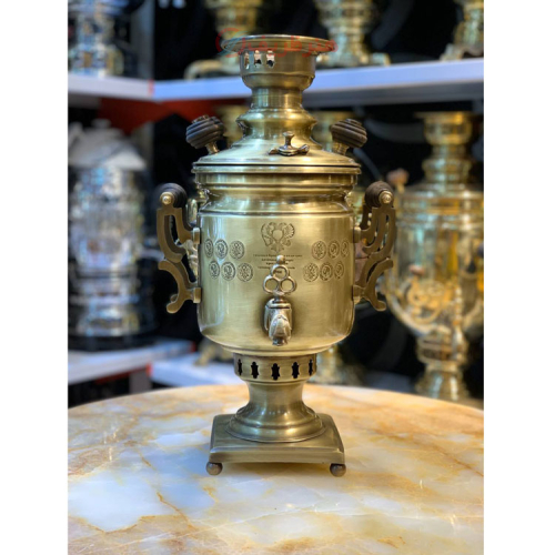 خرید، قیمت و مشخصات سماور زغالی برنجی 3 لیتری مدل سنتی، دسته کمونیستی، کرسی جدید ارزان و باکیفیت _ هنرظریف