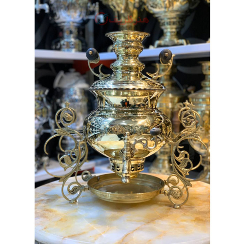 خرید، قیمت و مشخصات سماور زغالی برنجی، 6 لیتر، مدل عروس، مهر روسی ارزان و باکیفیت _ هنرظریف