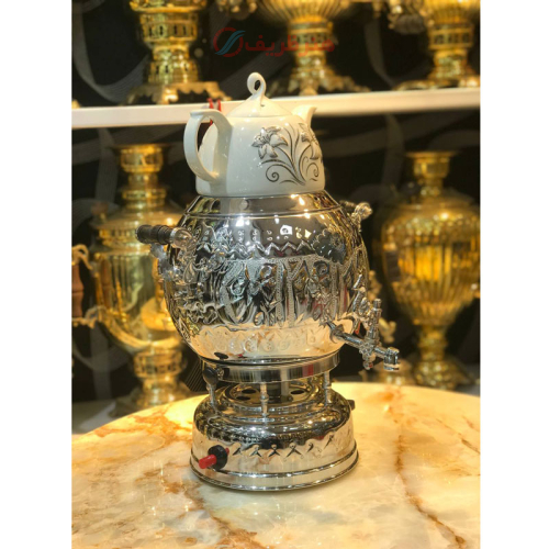 خرید، قیمت و مشخصات سماور گازی برنجی، 6 لیتر، تخم مرغی، 3 کاره، هم روگازی هم سماور، شیر استاندارد ارزان و باکیفیت _ هنرظریف