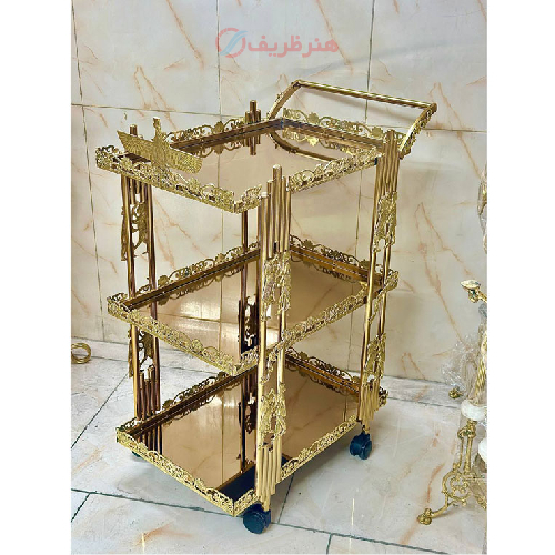 خرید، قیمت و مشخصات میز بار سه طبقه طرح هخامنشی با حاشیه گل، با طراحی جدید_ هنرظریف