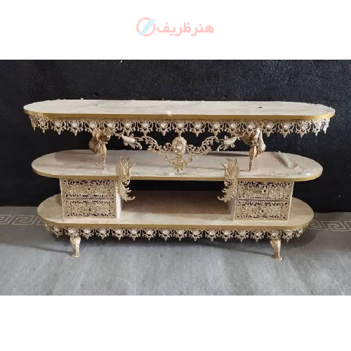 خرید، قیمت و مشخصات میز تلویزیون برنزی طرح سیمرغ چهار کشو، با قیمت مناسب_ هنرظریف