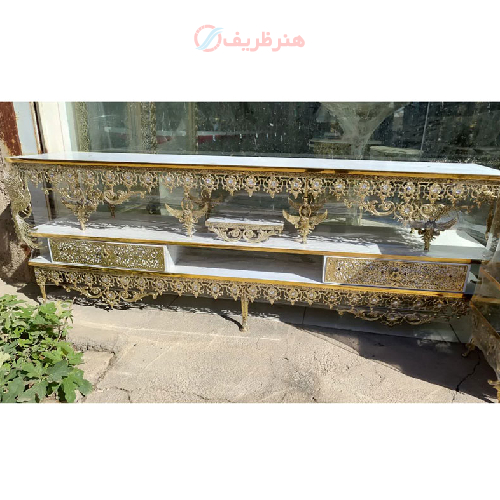 خرید، قیمت و مشخصات میز تلویزیون برنزی طرح سیمرغ و فرشته دو کشو، خرید مستقیم از تولید کننده_ هنرظریف