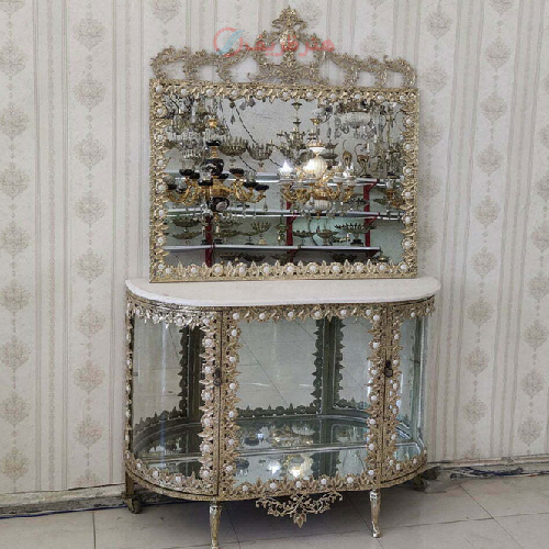 خرید، قیمت و مشخصات آینه کنسول برنزی مدل خورشیدی دوبل بسیار پرکار، شیک و خاص_ هنرظریف