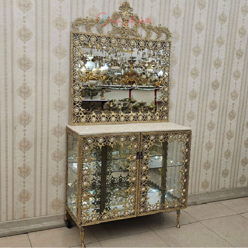 خرید، قیمت و مشخصات آینه کنسول برنزی مدل مستطیل تاج دار، شیک و ساده_ هنرظریف