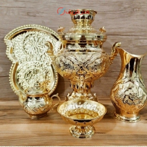 خرید، قیمت و مشخصات سرویس سماور زغالی برنجی 6 لیتری قلم دست سنگین وزن با طراحی جدید _ هنرظریف