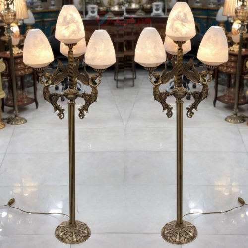 خرید، قیمت و مشخصات آباژور ایستاده برنزی، چهار شاخه مدل فرشته بالدار؛ شیک و مدرن _ هنرظریف