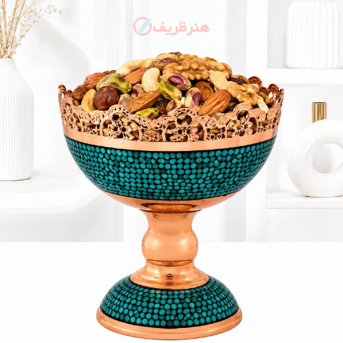 خرید، قیمت و مشخصات آجیل خوری فیروزه کوبی پرنسا،مدل حاشیه گل؛ با کیفیت بالا _ هنرظریف