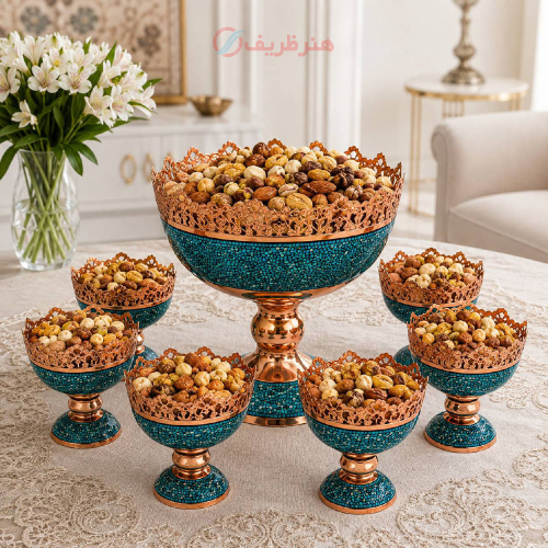 خرید سرویس آجیل خوری فیروزه کوبی هفت پارچه پرنسا | صنایع دستی