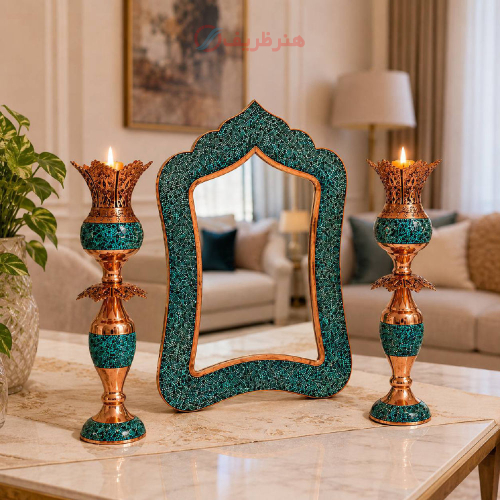 خرید ست آینه و لاله فیروزه کوبی پرنسا | اصل نیشابور