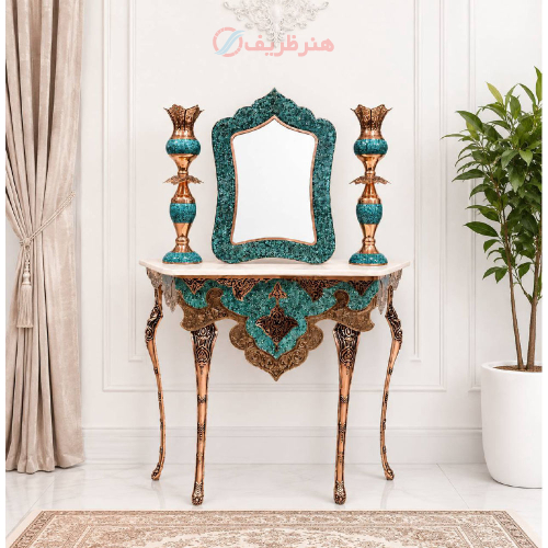 خرید ست چهارتکه میز کنسول آینه و لاله فیروزه کوبی | هنرظریف