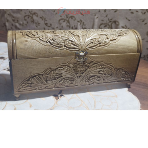 خرید جعبه جواهرات چوب گردو منبت کاری شده طرح زیبا و منبت ریز | هنرظریف