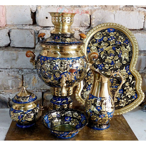 سماور برنجی ۴ لیتری الماس‌تراش اصفهان | هنرظریف