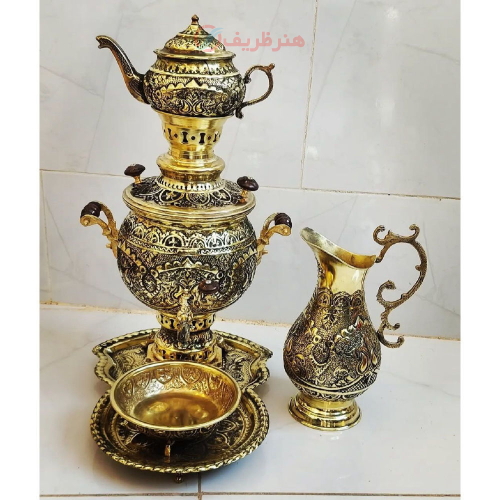 سماور زغالی برنجی ۴ لیتری سیاه قلم با ورق ضخیم
