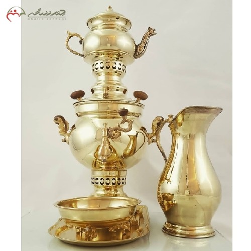 خرید آنلاین، سماور 4 لیتری برنجی ساده کد 116 همراه با سرویس پارچ و سینی،آبکاری شده دارای روکش کروم طلایی و ضمانت نامه، زیر قیمت بازار | هنرظریف