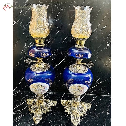 خرید آنلاین، شمعدان سرامیکی پایه برنزی اعلاء همراه با لاله های شیشه ای بسیار زیبا، با قیمت مناسب | هنرظریف