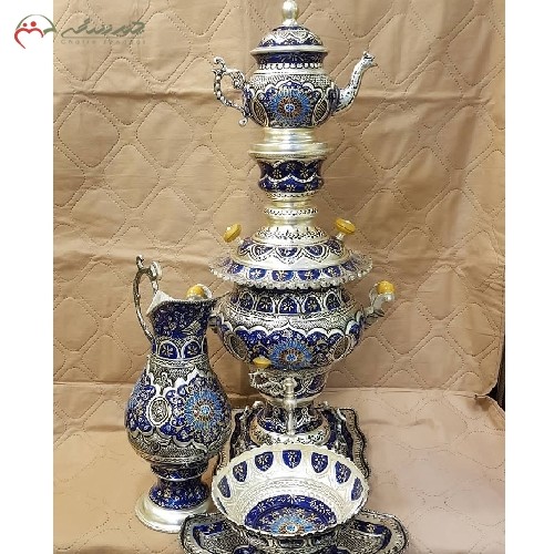 خرید، قیمت و مشخصات ست سماور ذغالی 5 لیتری با قلمزنی و نقاشی سنتی در بدنه دارای گارانتی رنگ بدنه با ضمانت کالا، زیر قیمت بازار | هنرظریف