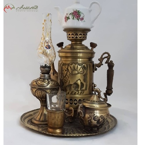 خرید آنلاین، سرویس کتری شکاری برنجی 2 لیتری کد 116 با رنگ آنتیک، بدنه ی کار شده بی نظیر، دارای گارانتی، زیر قیمت بازار | هنرظریف