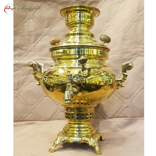 خرید، قیمت و مشخصات سماور 4 لیتری ذغالی به سفارش مشتری، تولید شده با ورق ضخیم و آبکاری  کروم به رنگ طلایی و ضمانت، زیر قیمت بازار