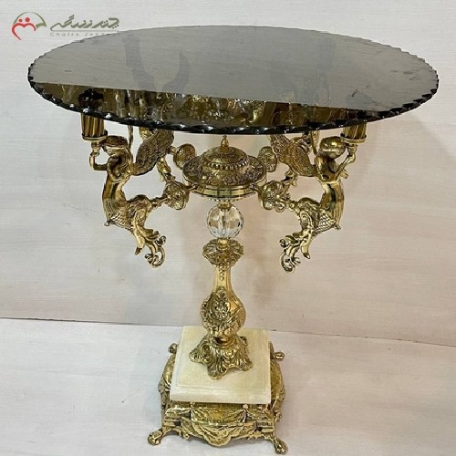 خرید آنلاین، میز خاطره برنزی 4 فرشته بالدار با پایه سنگی و صفحه شیشه ای با دوام، زری قیمت بازار | هنرظریف