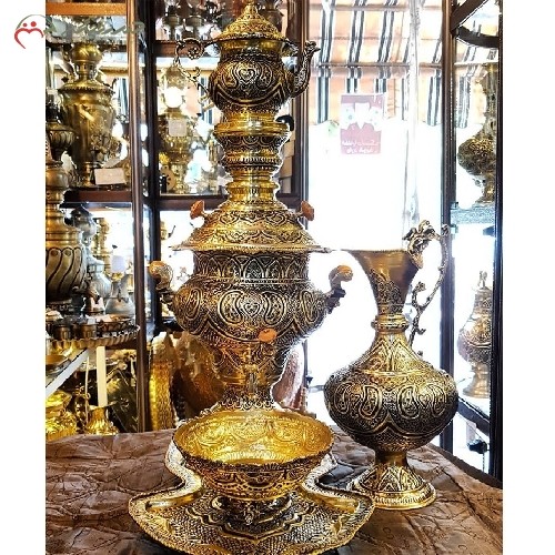 خرید آنلاین، سماور برنجی زغالی 5 لیتری کد 116 ، قلم زنی بسیار زیبا و ظریف کار دست و آبکاری شده، دارای ضمانت، شیک و آنتیک، با قیمت مناسب | هنرظریف