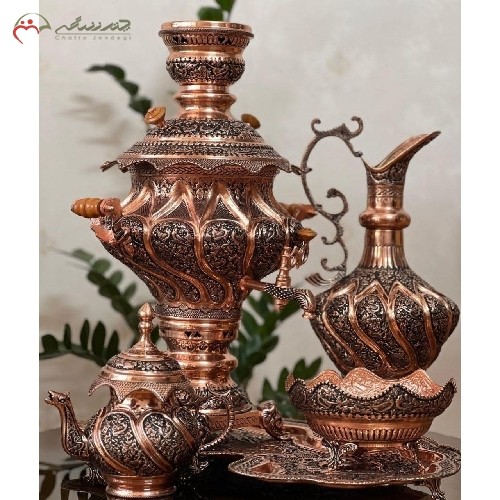 خرید آنلاین، سرویس سماور 5 لیتری مسی ورق 1.5 میل خم کاری و قلم زنی شده، بسیار چشم نواز و با کیفیت دارای گارانتی، با قمیت عالی | هنرظریف