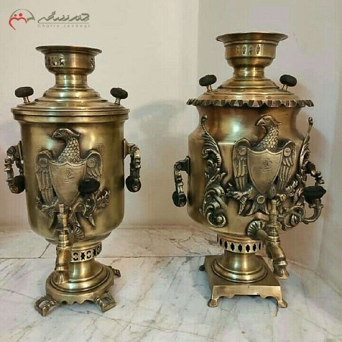 خرید آنلاین، سماور های 6 و 8 لیتری برنجی زغالی با ورق ضخیم و رنگ آنتیک، طرح عقاب برجسته، زیر قیمت بازار | هنرظریف